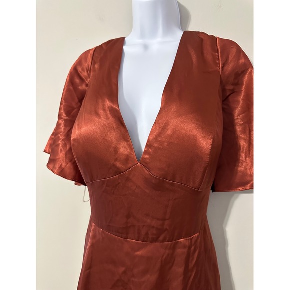 Chic Satin Rust Maxi Dress - Picture 3 of 10